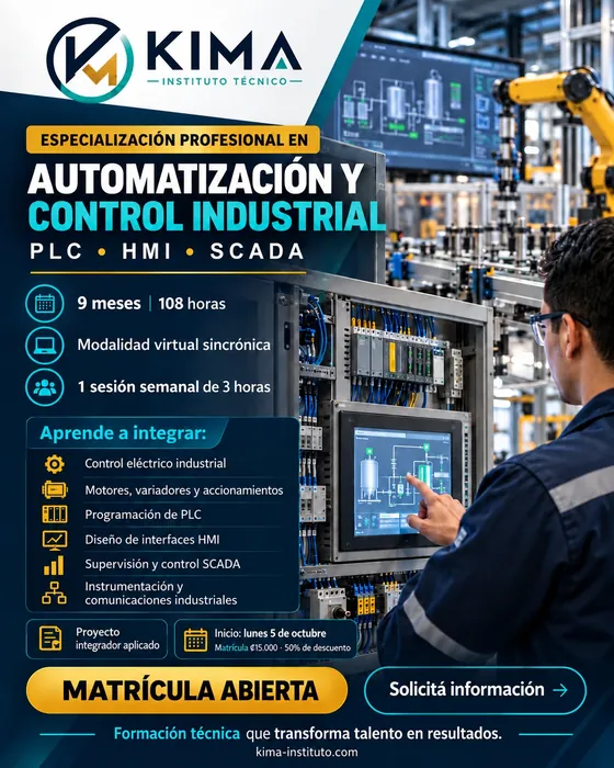 Afiche de Automatización y Control Industrial PLC, HMI y SCADA